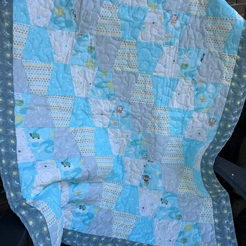 Blue and Gray Patchwork Handmade Baby Quilt